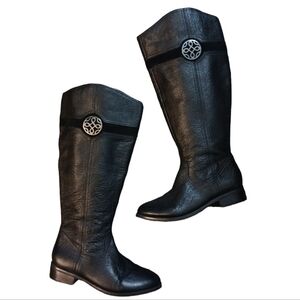Franco Fortini Black Leather Wide Calf Riding Boots Wide Knee High Boots…